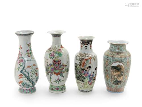 Four Chinese Famille Rose Porcelain Vases Height of