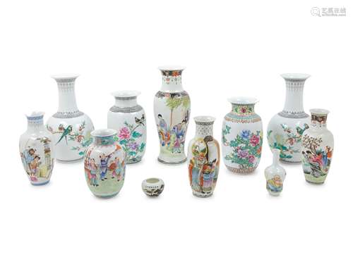 Eleven Chinese Famille Rose Porcelain Vases Height of