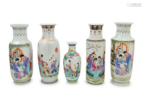 Five Chinese Famille Rose Porcelain Vases Height of