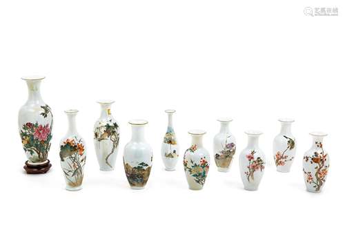 Ten Chinese Famille Rose Porcelain Vases Height of