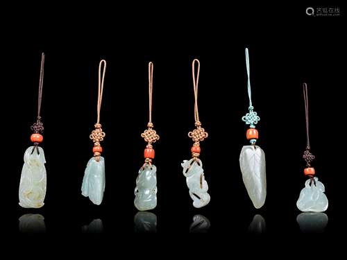 Six Chinese Celadon Jade Pendants Length of longest 2