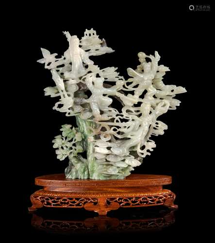 A Chinese Jade Figural Group Height 8 3/4 in., 22 cm.