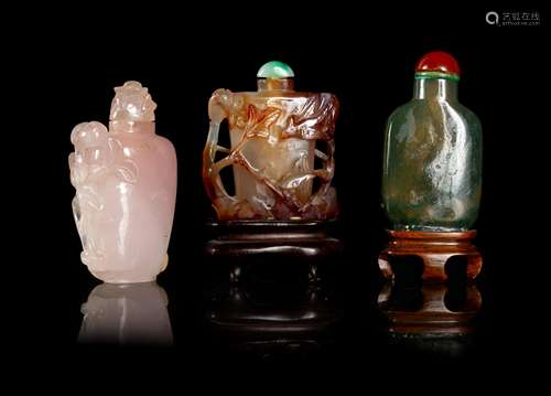 Three Chinese Hardstone Snuff Bottles Largest: height 2