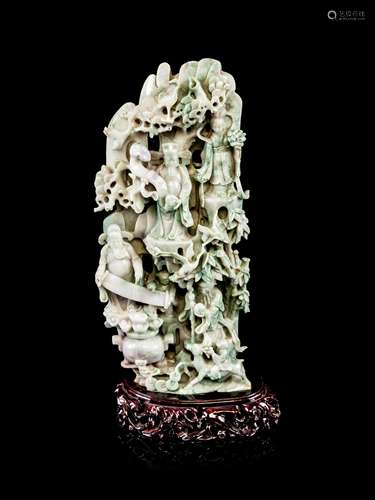 A Large Chinese Celadon and Lavender Jadiete Figural