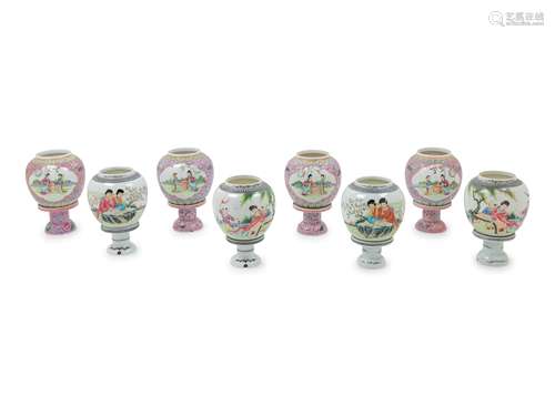 Eight Chinese Famille Rose Porcelain Lanterns Height of