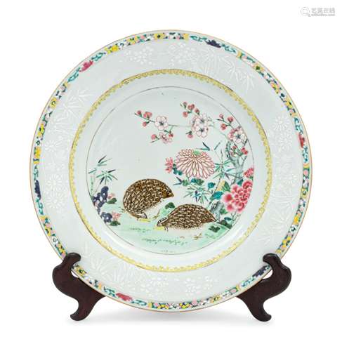 A Chinese Famille Rose Porcelain 'Quail' Charger