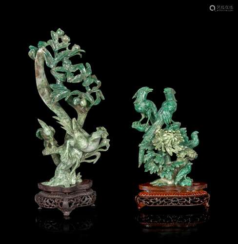 Two Chinese Hardstone Carvings of Birds Height of