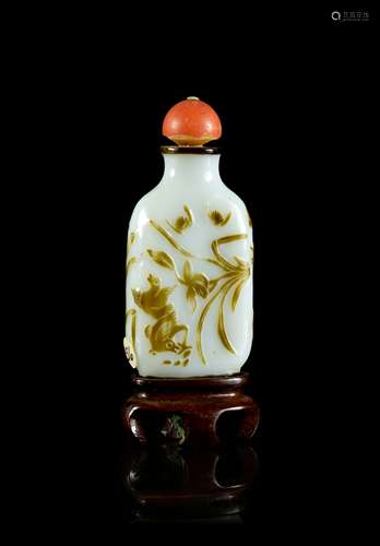 A Chinese Yellowish-Brown Overlay White Peking Glass