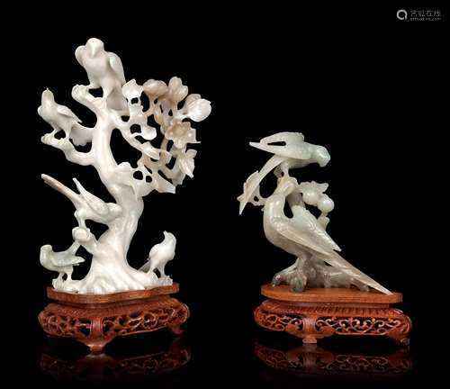 Two Chinese Hardstone Carvings of Birds Height of