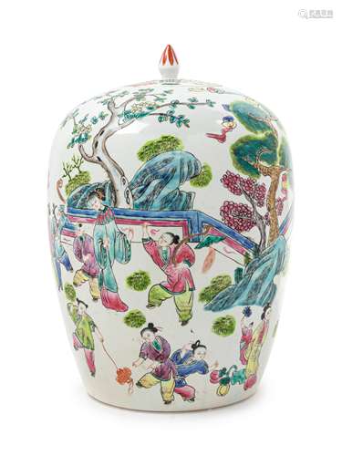 A Chinese Famille Rose Porcelain Ginger Jar Height 12