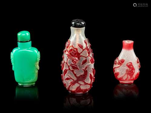 Three Chinese Glass Snuff Bottles Height of largest 3