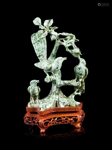 Two Chinese Green and Celadon Jadeite Figural Group of