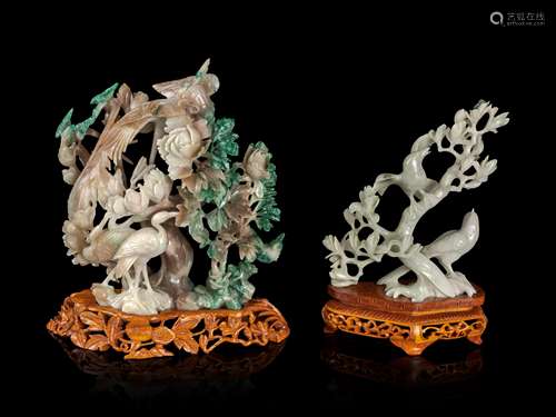 Two Chinese Hardstone Carvings of Birds Height of