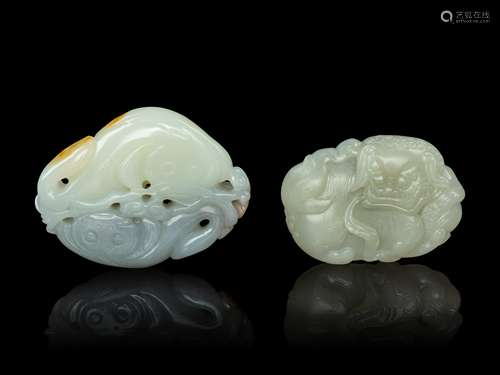 Two Chinese Jade Carvings  Length of larger 3 in., 7.6