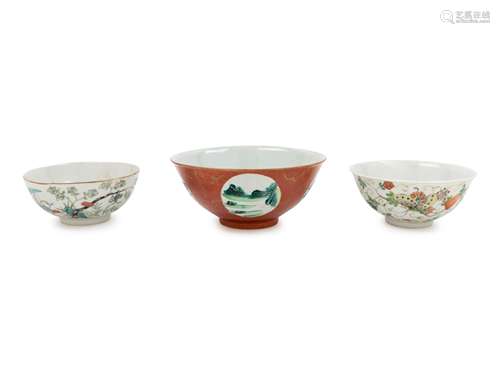 Three Chinese Famille Rose Porcelain Bowls Diameter of