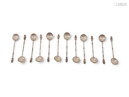 Twelve Chinese Export Silver Teaspoons Length 4 3/4