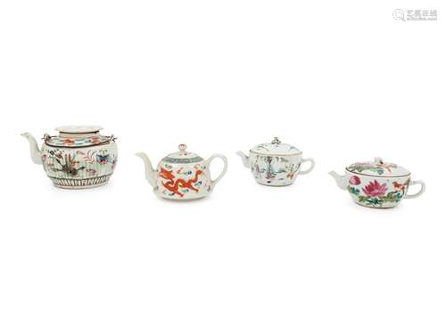 Four Chinese Famille Rose Porcelain Teapots Height of