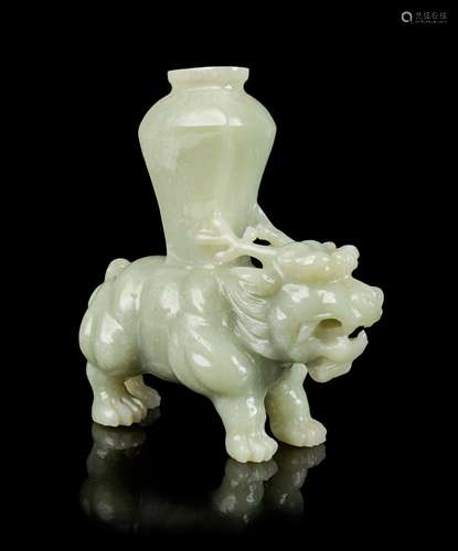 A Celadon Jade Animal Form Vessel Height 5 1/4 in.,