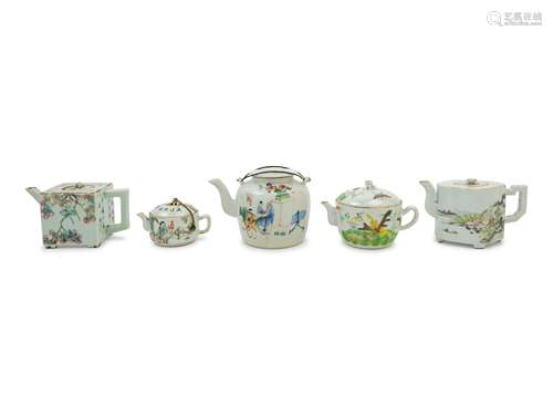 Five Chinese Famille Rose Porcelain Teapots Height of