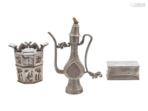 Three Chinese Pewter Articles Height of largest 12 3/4