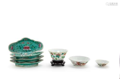 Seven Chinese Famille Rose Porcelain Wares Length of