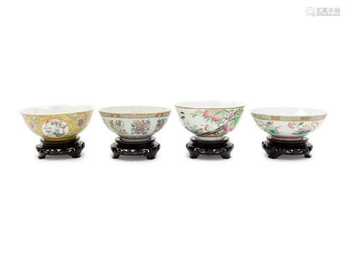 Four Famille Rose Porcelain Bowls Diam of largest 6 3/4