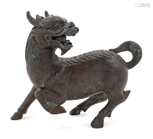 A Chinese Bronze Figure of a Qilin Height 5 in., 13 cm.