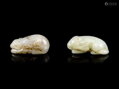 Two Chinese Jade Figures of Mice Length of longest 2