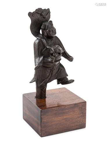 A Chinese Bronze Figure of a Boy Immortal Height 17