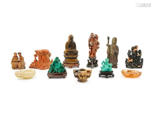 Eleven Chinese Soapstone Figures Height of tallest 8