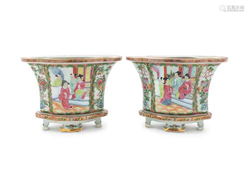 A Pair of Chinese Rose Medallion Porcelain Jardinieres