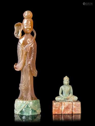 Two Chinese Hardstone Figures Height of taller 9