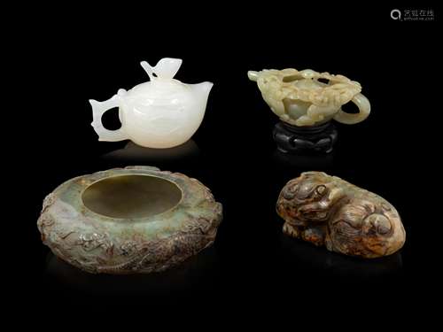 Four Chinese Jade and Peking Glass Articles Diam of