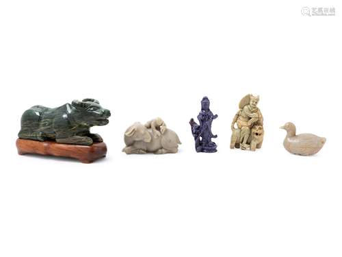 Five Chinese Hardstone Carvings Length of largest 10