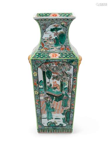 A Chinese Famille Verte Porcelain Vase Height 19 in.,