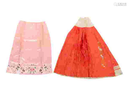 Two Chinese Embroidered Silk Skirts Length of longest