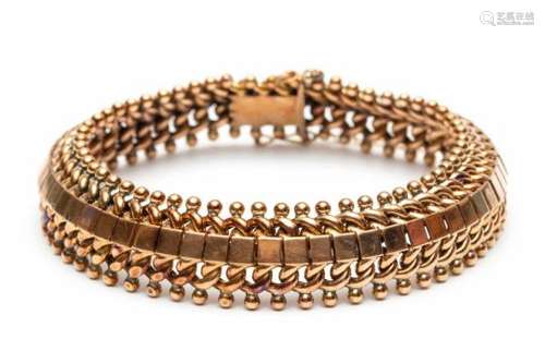 14krt. Roségouden armband, begin 20e eeuw,, netto 21,8 gr., lengte 18 cm. [1]450