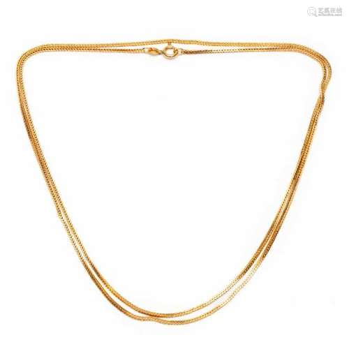 18krt. Gouden vossenstaart collier, netto 10,2 gr., lengte 80 cm. [1]450