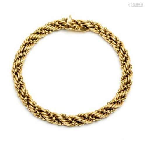 14krt. Gouden gedraaide armband, netto 20,2 gr., lengte 19 cm. [1]600