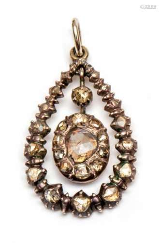 Zilveren en gouden hangergezet met roosdiamanten, bruto 3,4 gr. [1]150