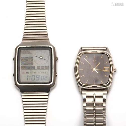 Seiko/Eterna, twee stalen polshorloges, quartzSeiko digitaal, [2]200