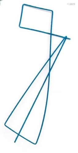 Marijke de Goey, blauwe lineaire brochegemaakt uit één zilveren draad, blauw gecoat, [1]150
