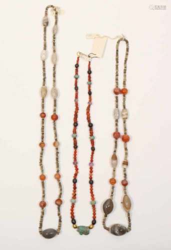 Egypt, three antique faience and semi precious stone necklaces, [3]200