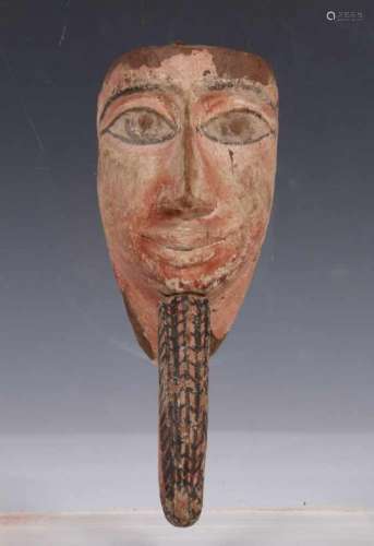 Egypt, painted wooden mummy mask, possibly antique, with loose long goatee and painted with