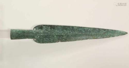 Italy, bronze spear point, 9th-8th century BC.,the blade with two perforations. Provenance,