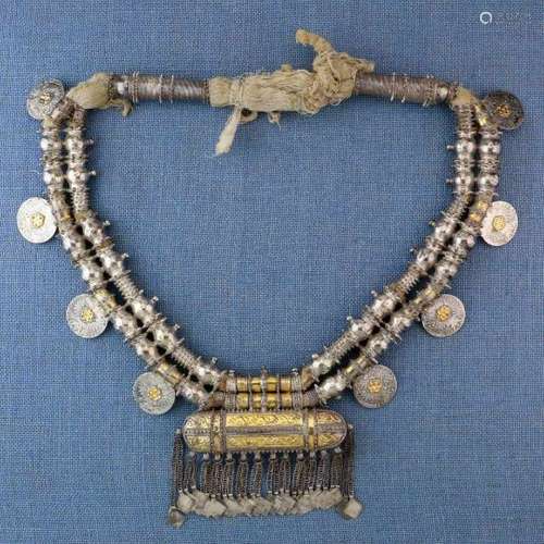 Oman, Shargiya region, silver amulet necklace, 'Hirz';with pointed beads, eight Maria Theresia