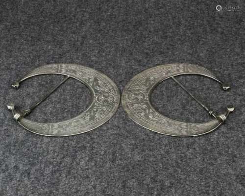 Tunisia, pair silver moon-shaped fibulae, 'Hillal', made and marked by Mouschi Ennammi, 1st half