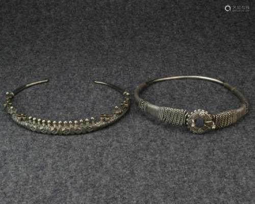 India, Rajasthan, two silver torques,one inlaid with glass beads, one Bikaner. Lit. ref.