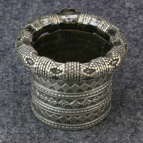India, Gujarat, silver cuff cylindrical bracelet, 'Kambi Kadla’,decorated with rows of diamonds