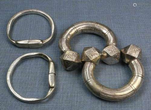 Egypt, Sudan Hala'ib, pair of hollow silver anklets. Mauritania, pair of solid silver